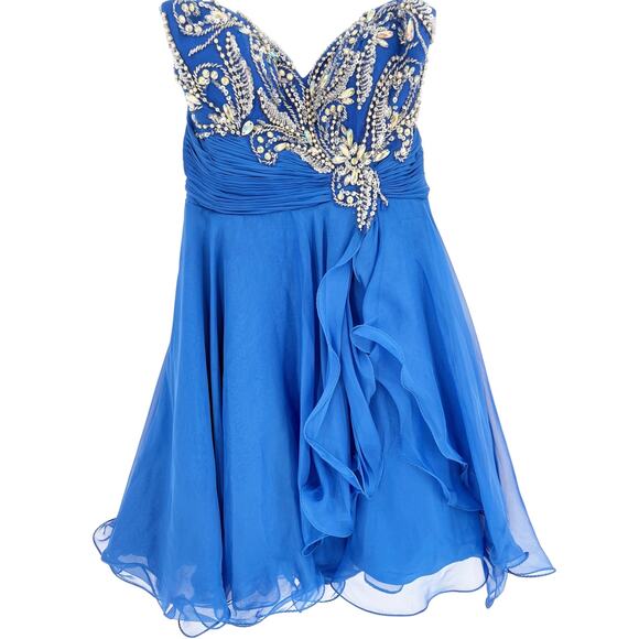 MAC DUGGAL Dress Size 4 Evening Gown Sequin Rhinestone Mini Strapless Blue - Picture 3 of 6
